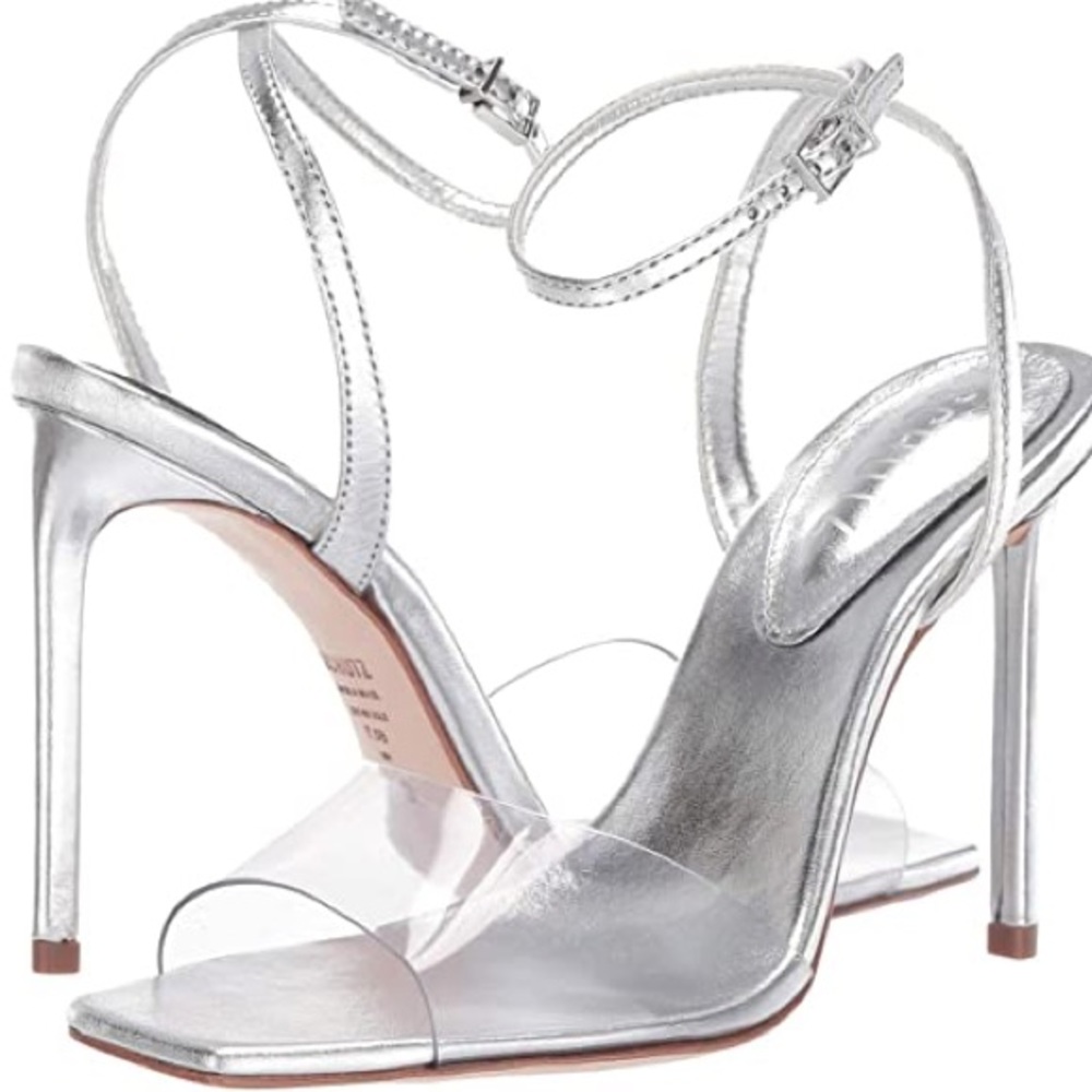 SCHUTZ Metallic Jamili Clear Ankle Strap Sandal